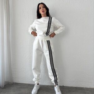 Women's White Track Pants with Black Stripes